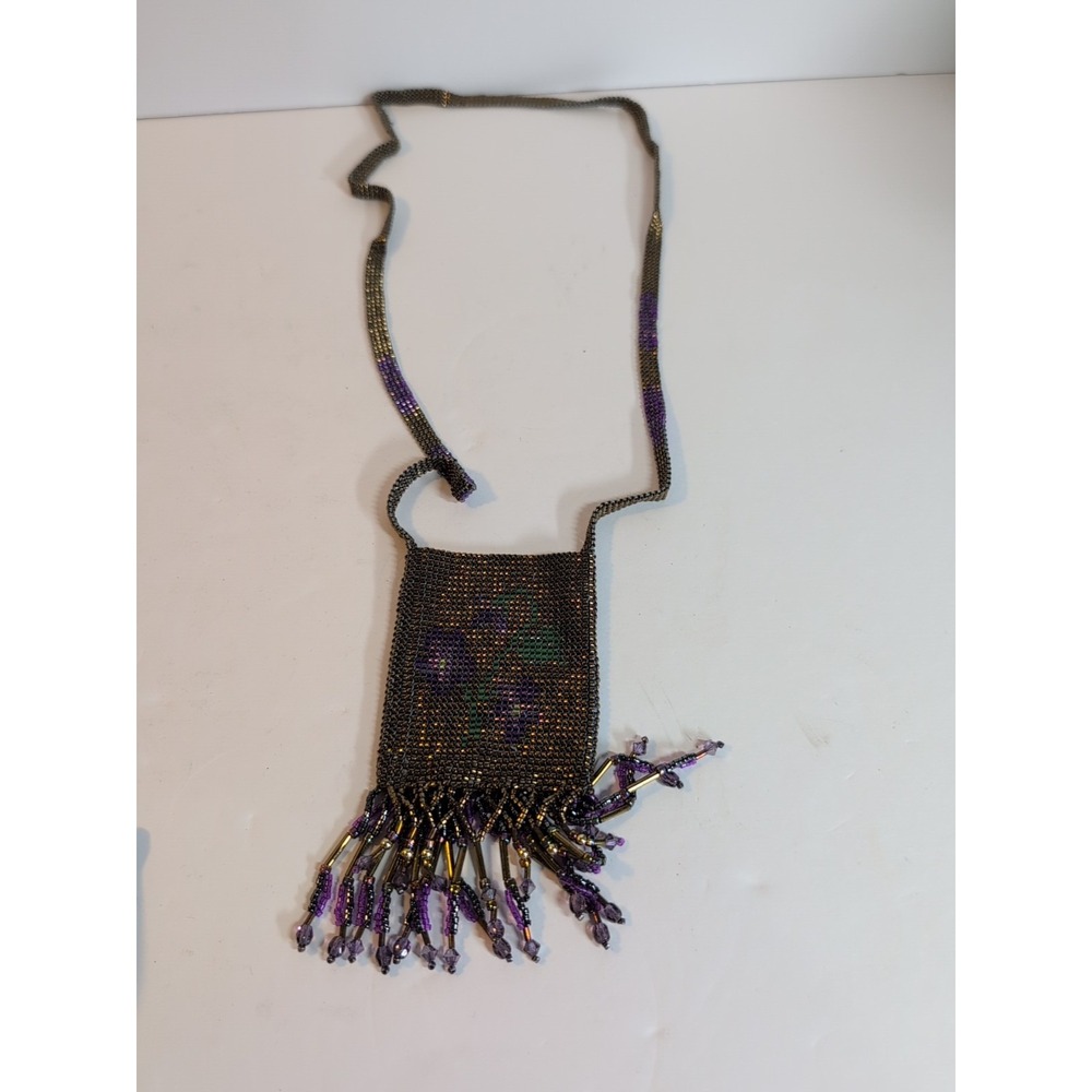 Beaded‎ Painted Necklace Pouch Medicine Bag With Tassels Credit Card Case Coin